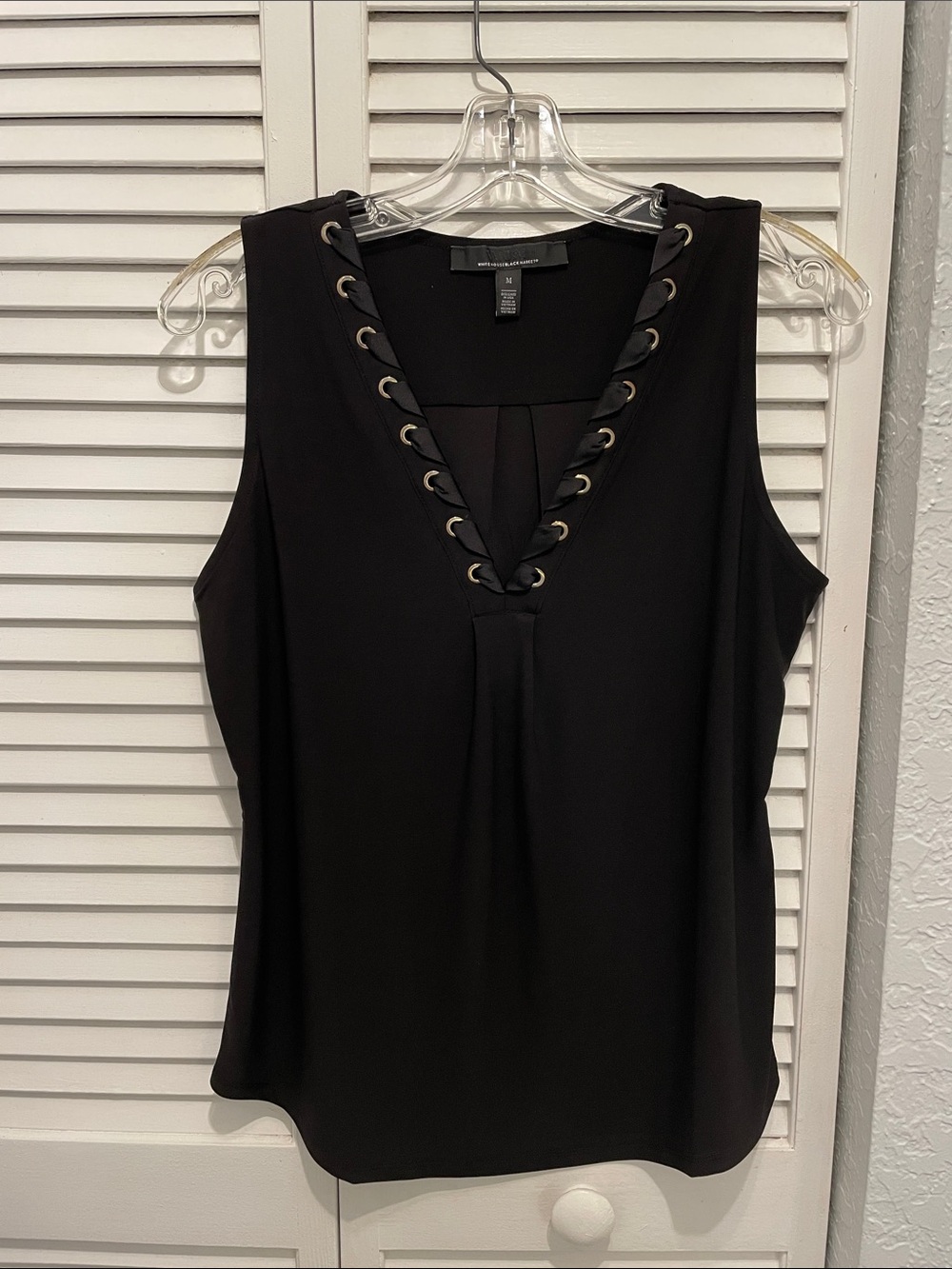 White House Black Market Black Lace-Up V-Neck Tank
